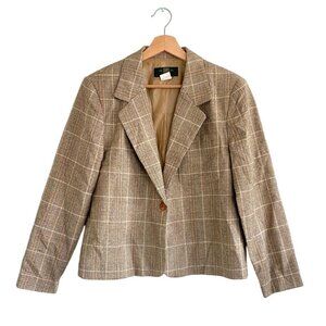 ORVIS TAN CREAM PLAID VINTAGE BLAZER WOMENS SIZE 12